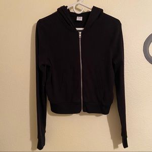 Black Aritzia TNA Cropped Waffle Hoodie Zip-Up Sweater.
